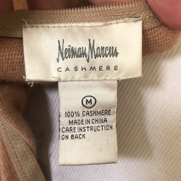 Vtg Y2K NEIMAN MARCUS sz Medium 100% Pure Cashmere Crewneck Sweater ZipBack Tan - Picture 8 of 11